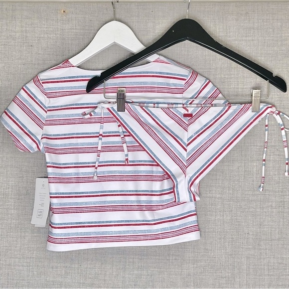 ROXY 2 Piece Bathing Suit Top Tee Bikini Bottom UPF 50+ Fabric Junior's Medium - Picture 6 of 16